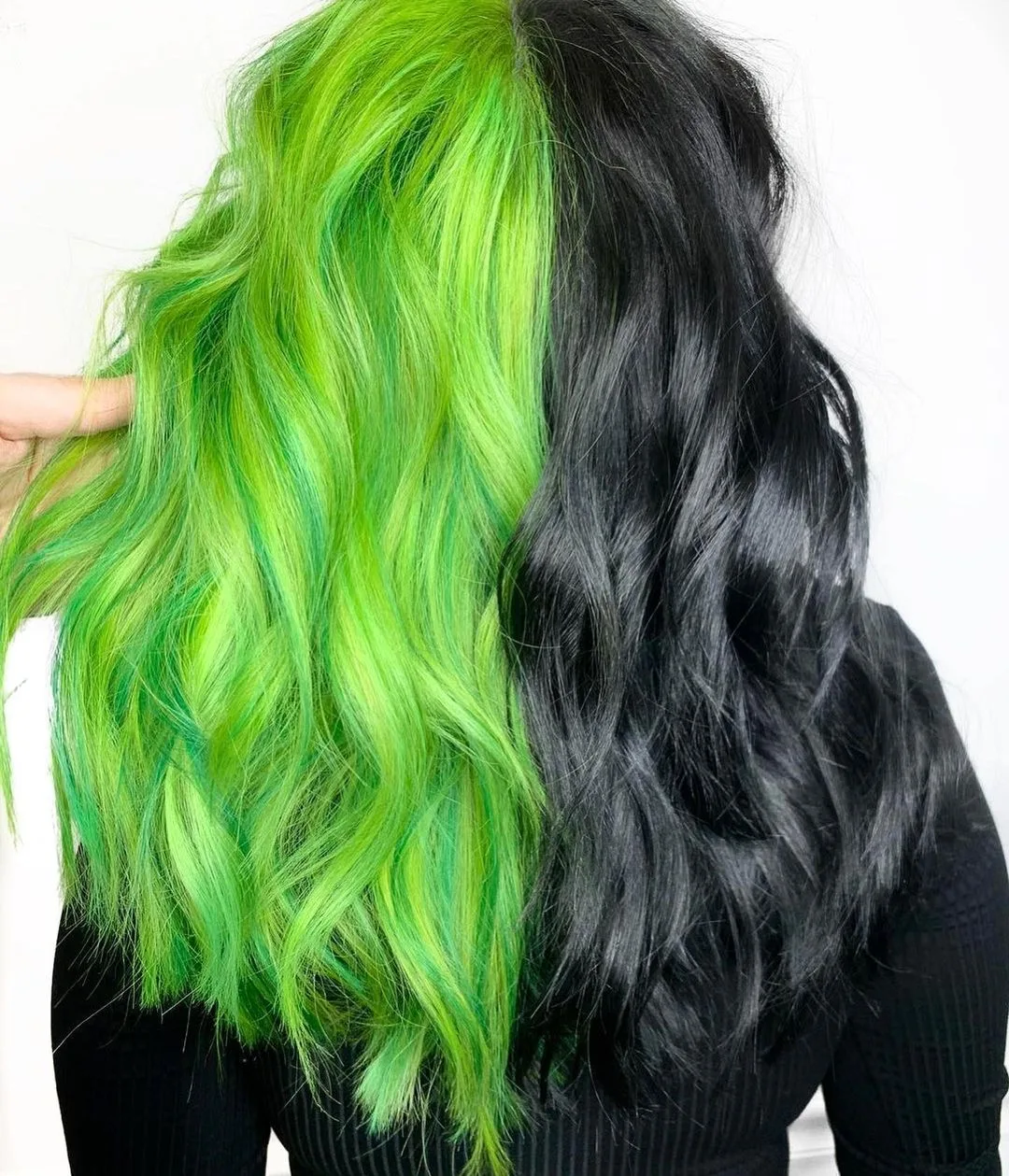 black and green gemini hair