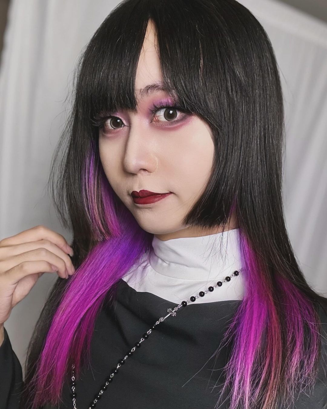 hime cut and purple hair