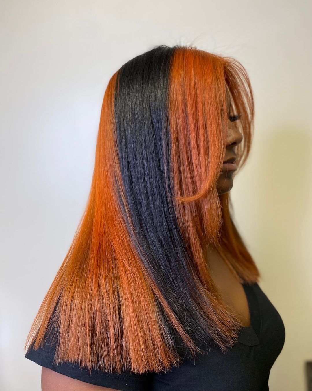 long dark ginger hair with black color block