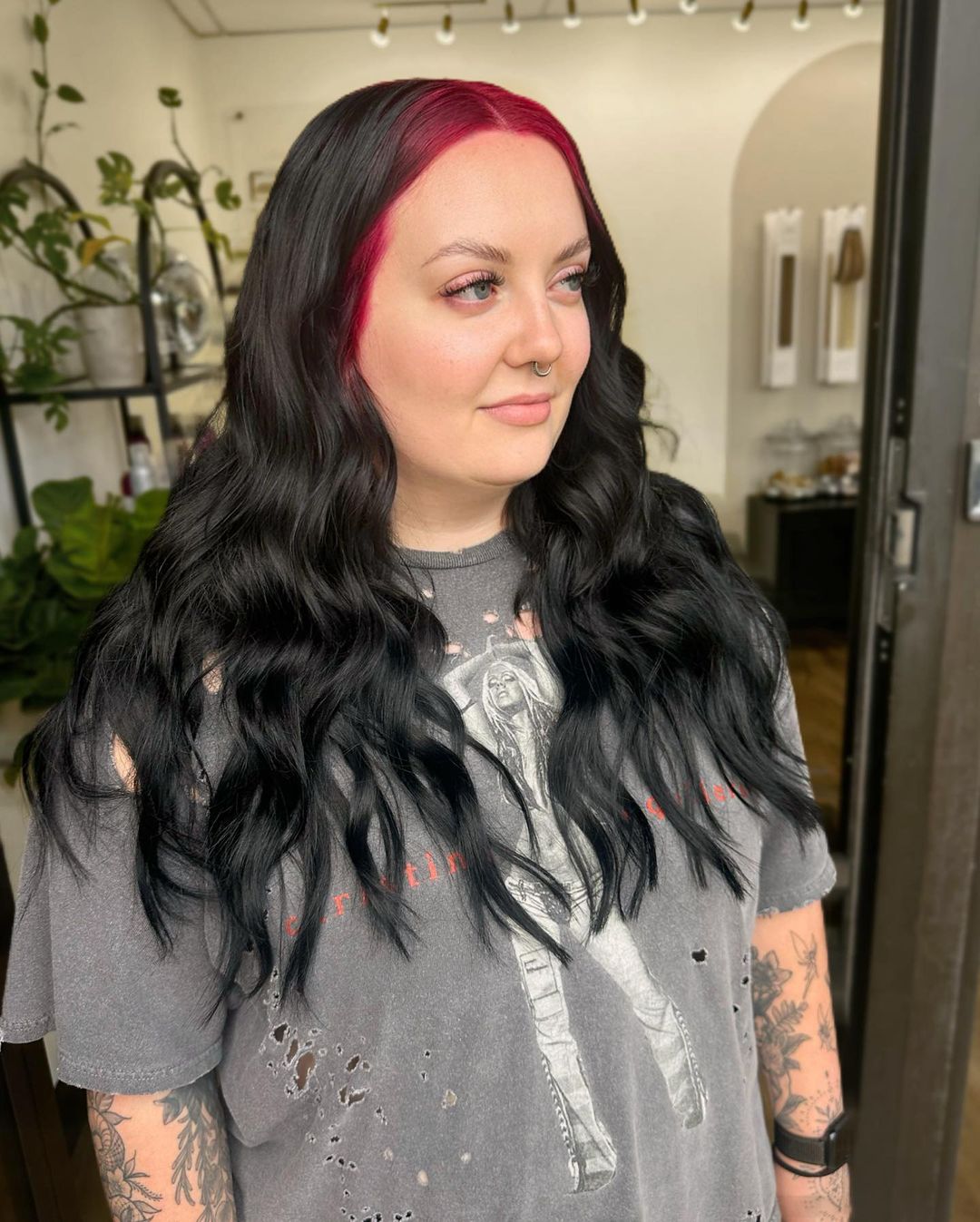 red roots on long black wavy hair