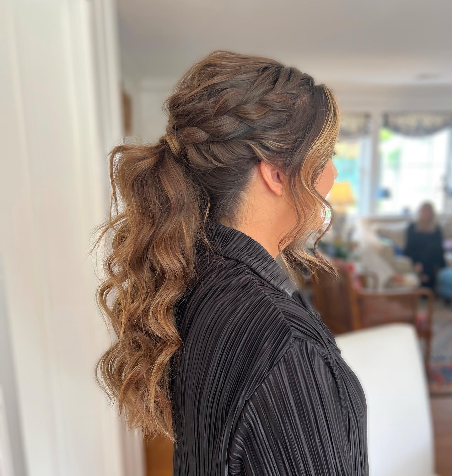 mid-height ponytail with side braid