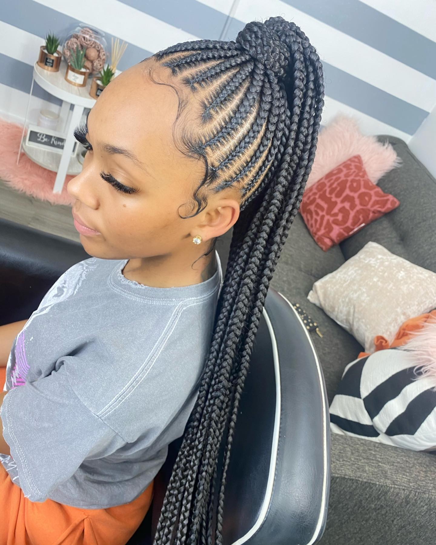 feed-in cornrows ponytail