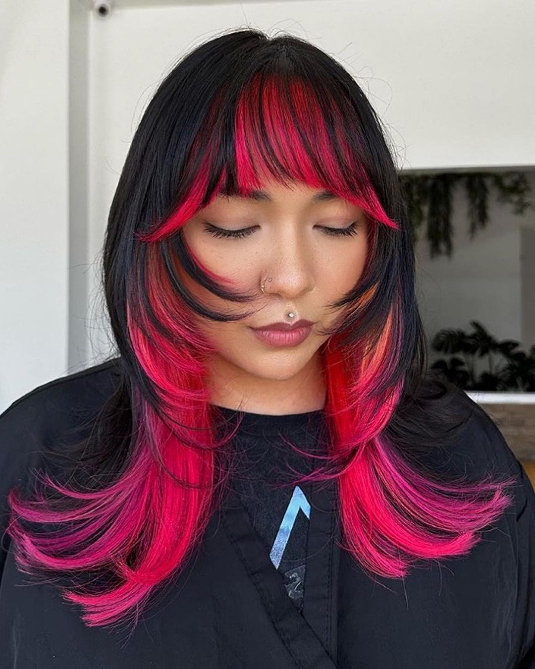 dragonfruit butterfly cut with bangs