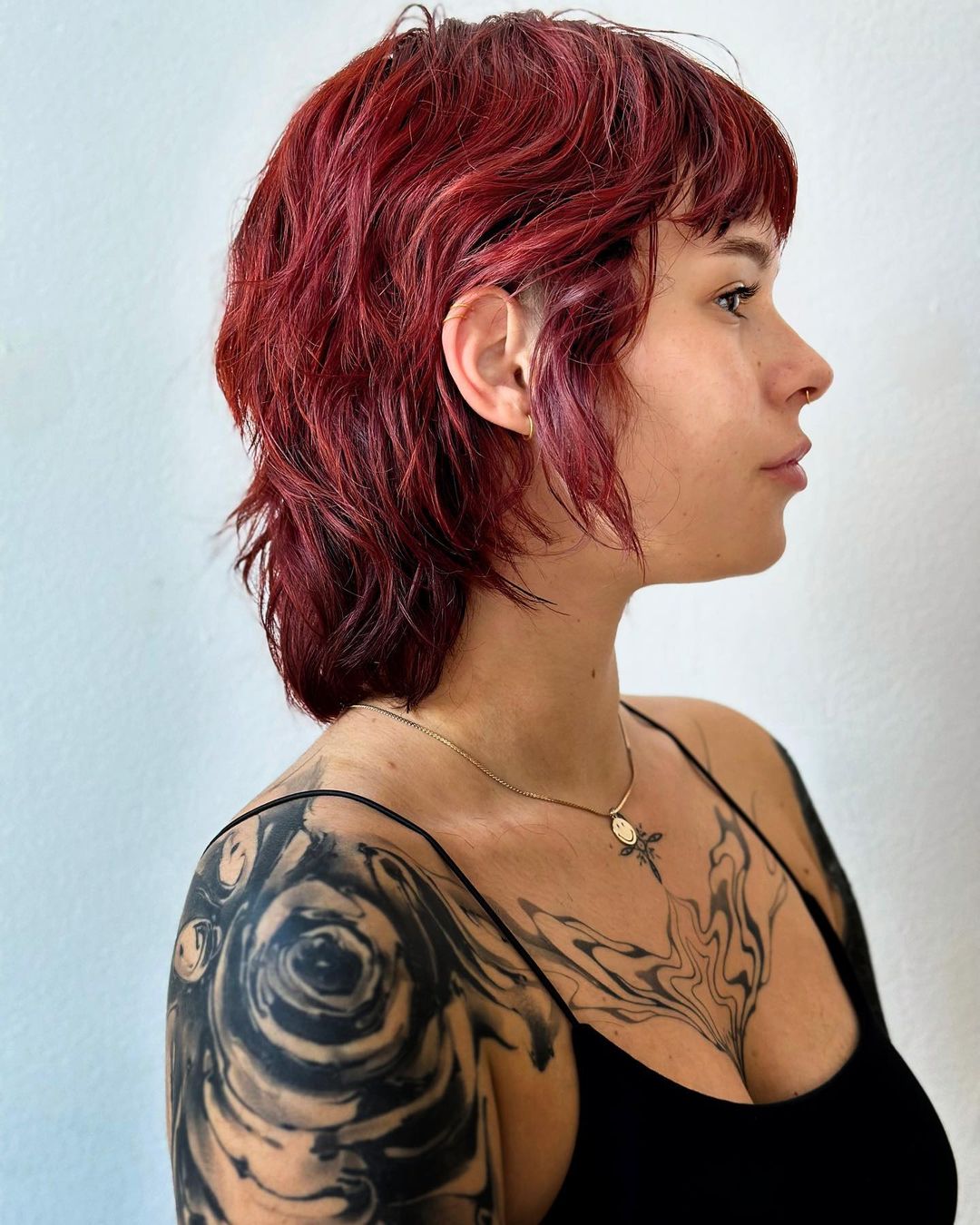red waves with textured wolf cut