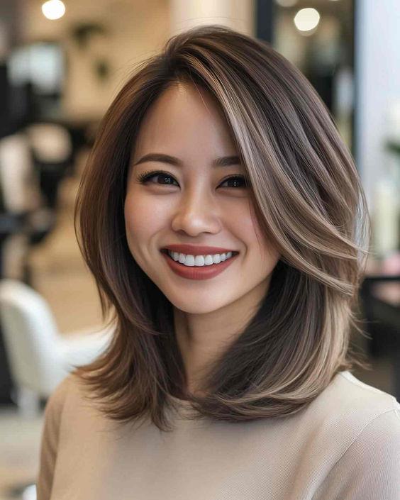 shoulder-length layered lob