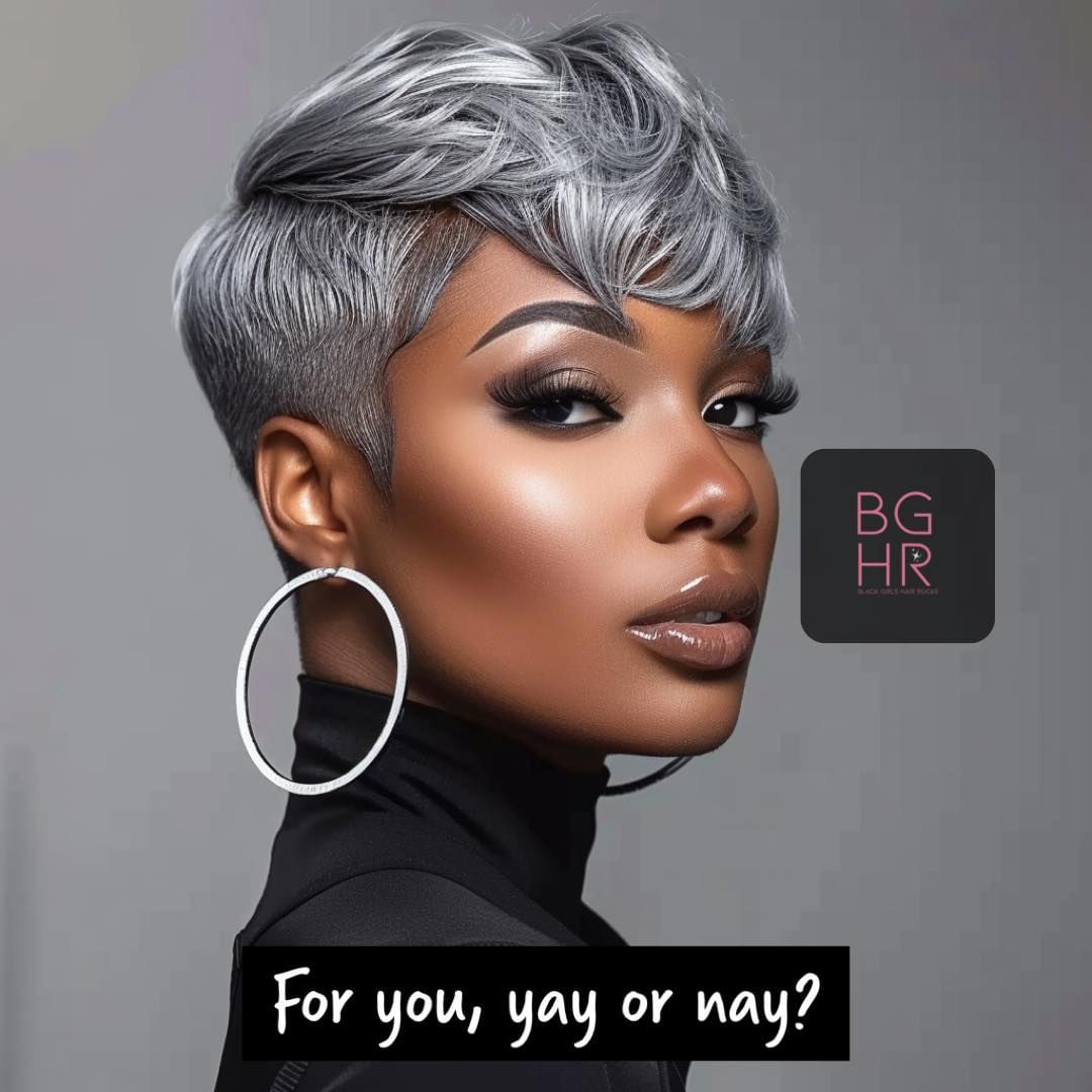 tapered silver wavy pixie cut