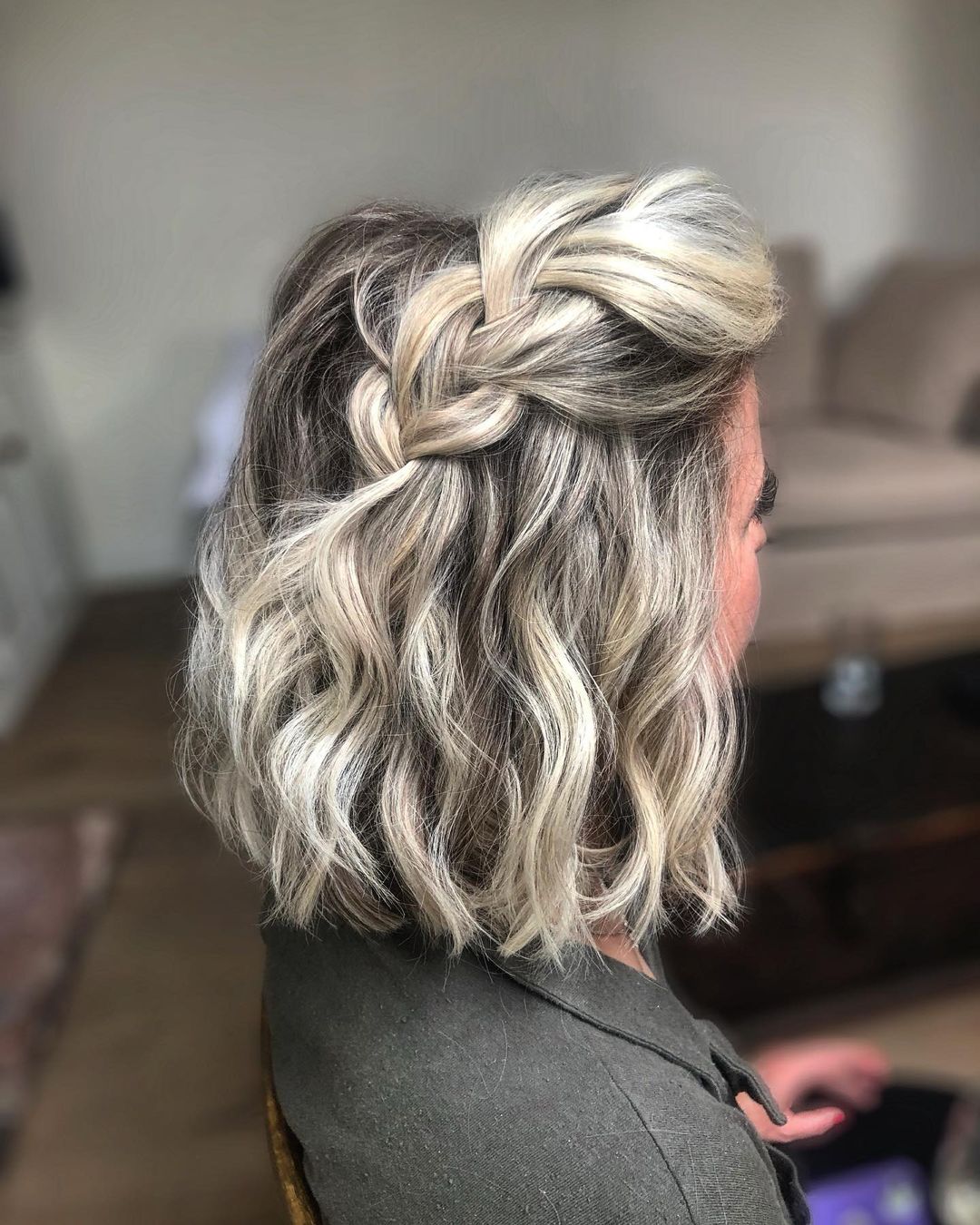 textured wavy hair with chunky French braid