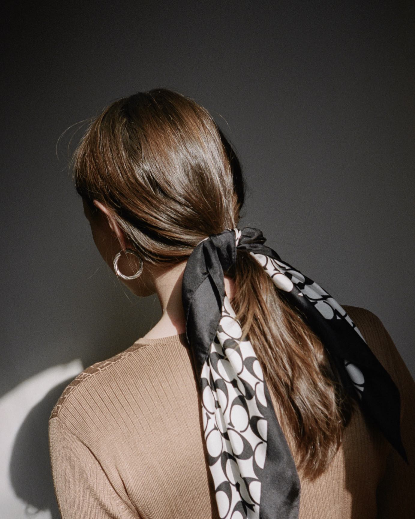 low ponytail with scarf