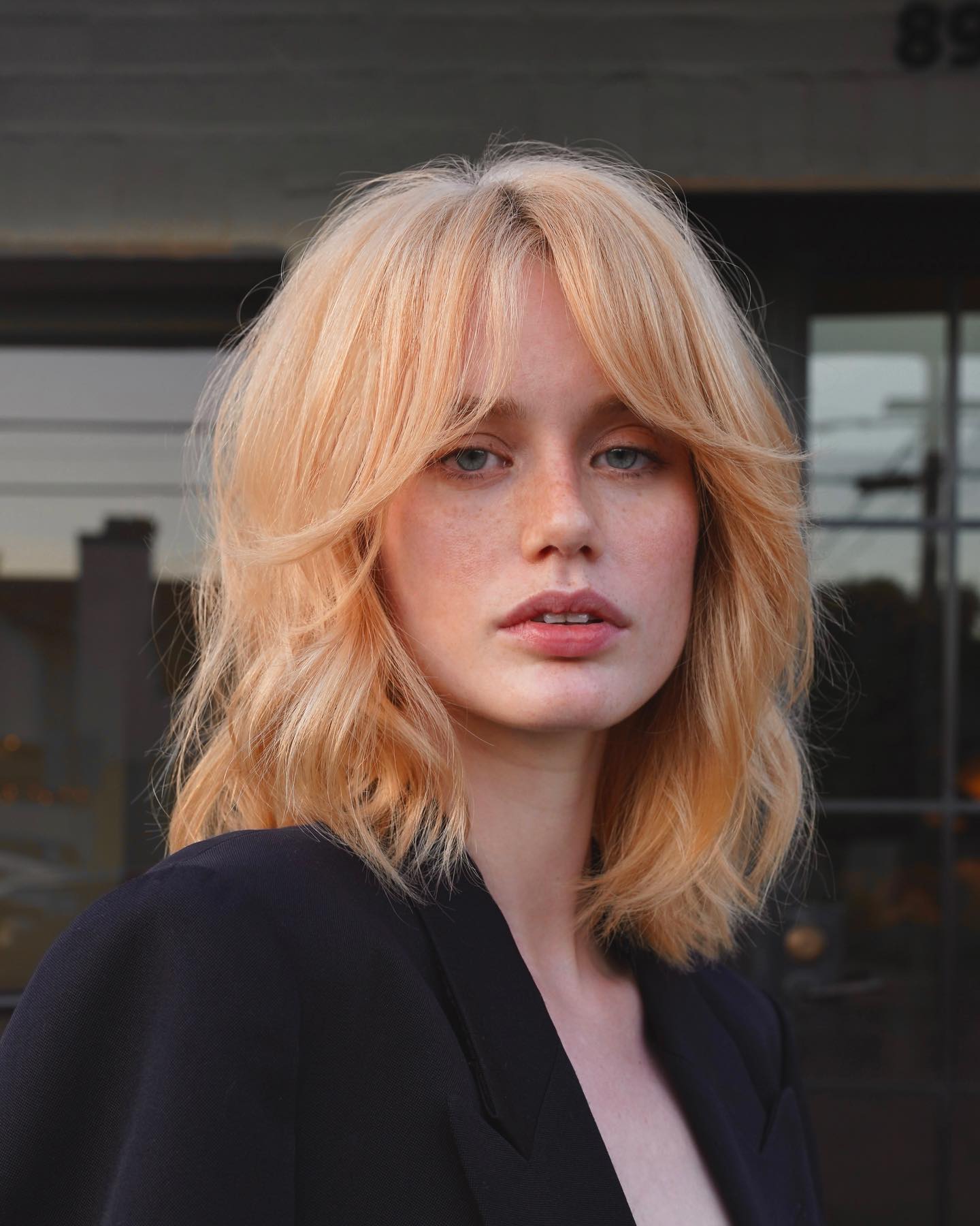 textured lob with bangs