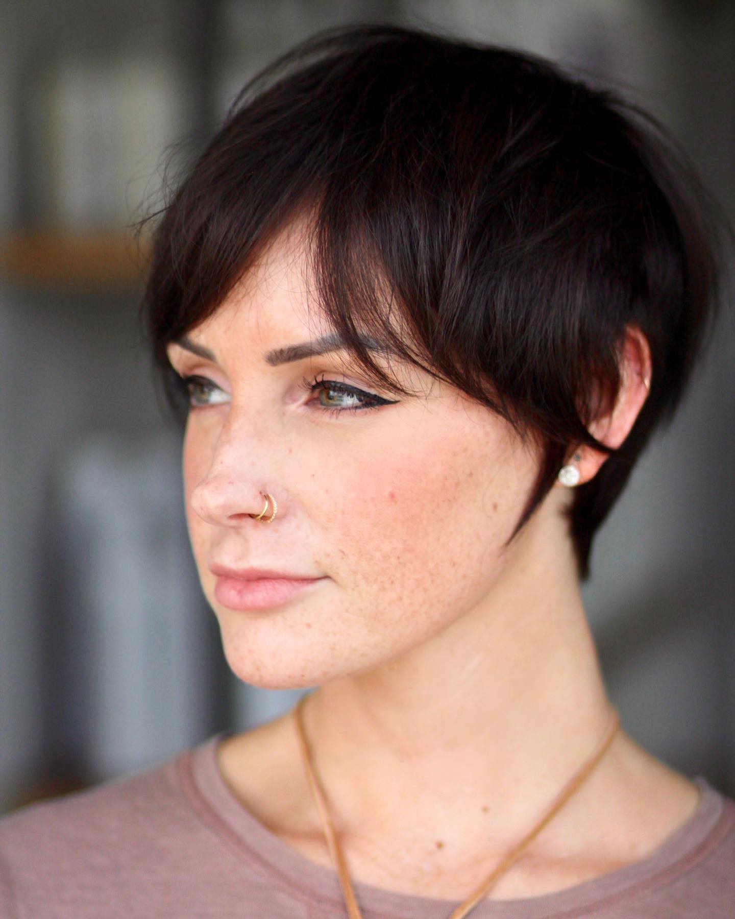 soft pixie with long bangs
