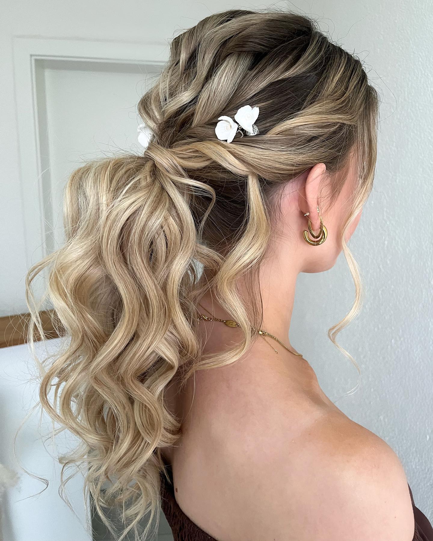 formal curled ponytail