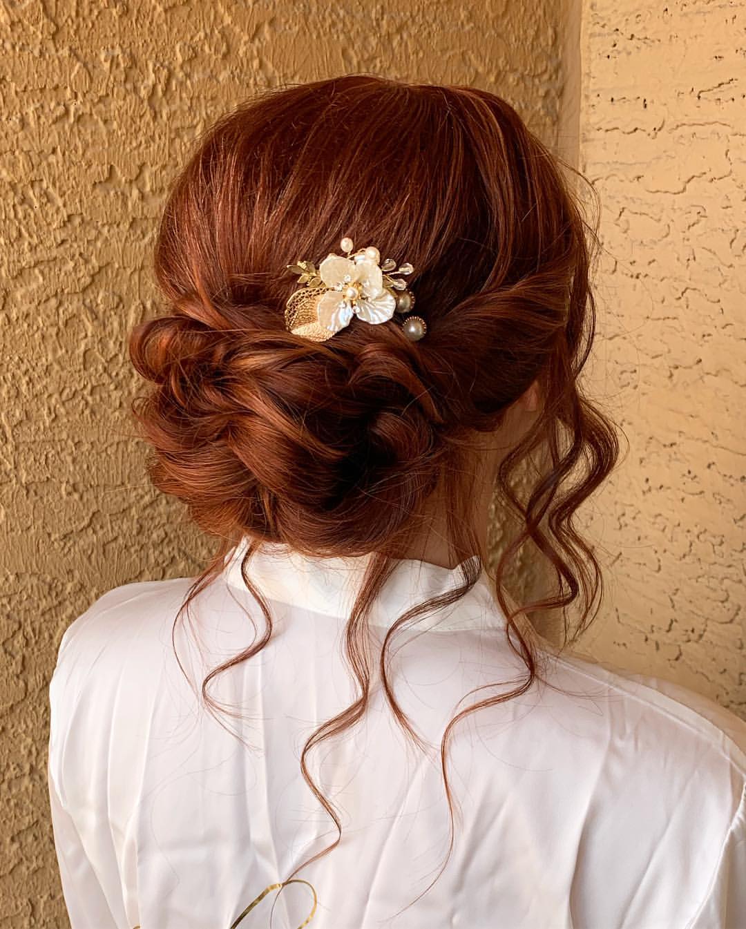romantic bridal updo on red hair