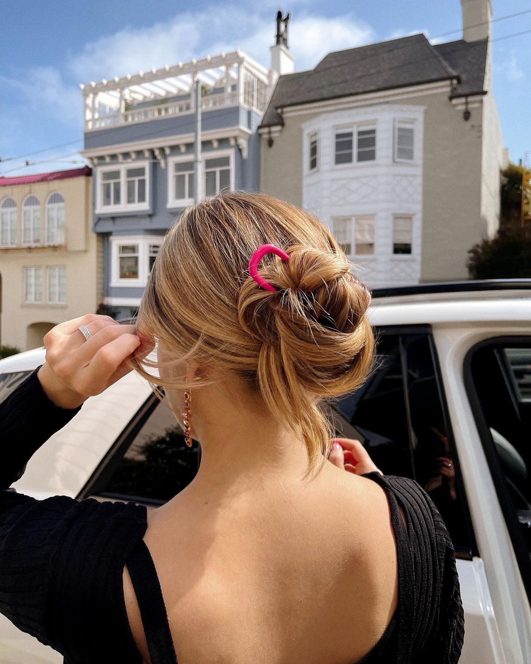 cute work updo with a hair pin