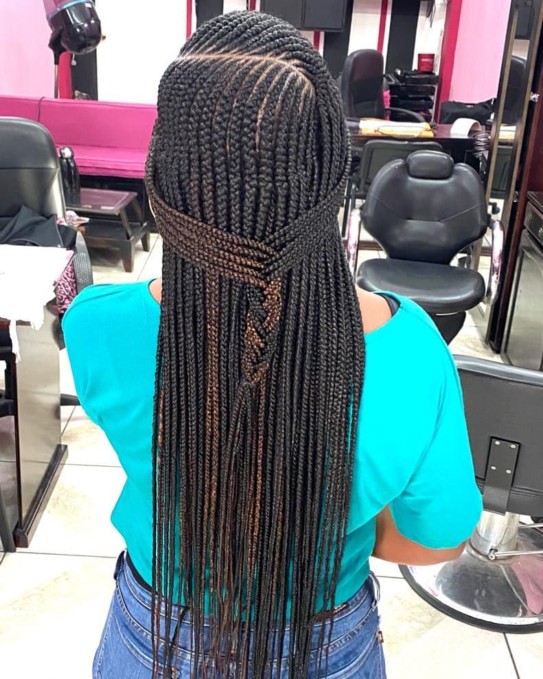 half up layered braids