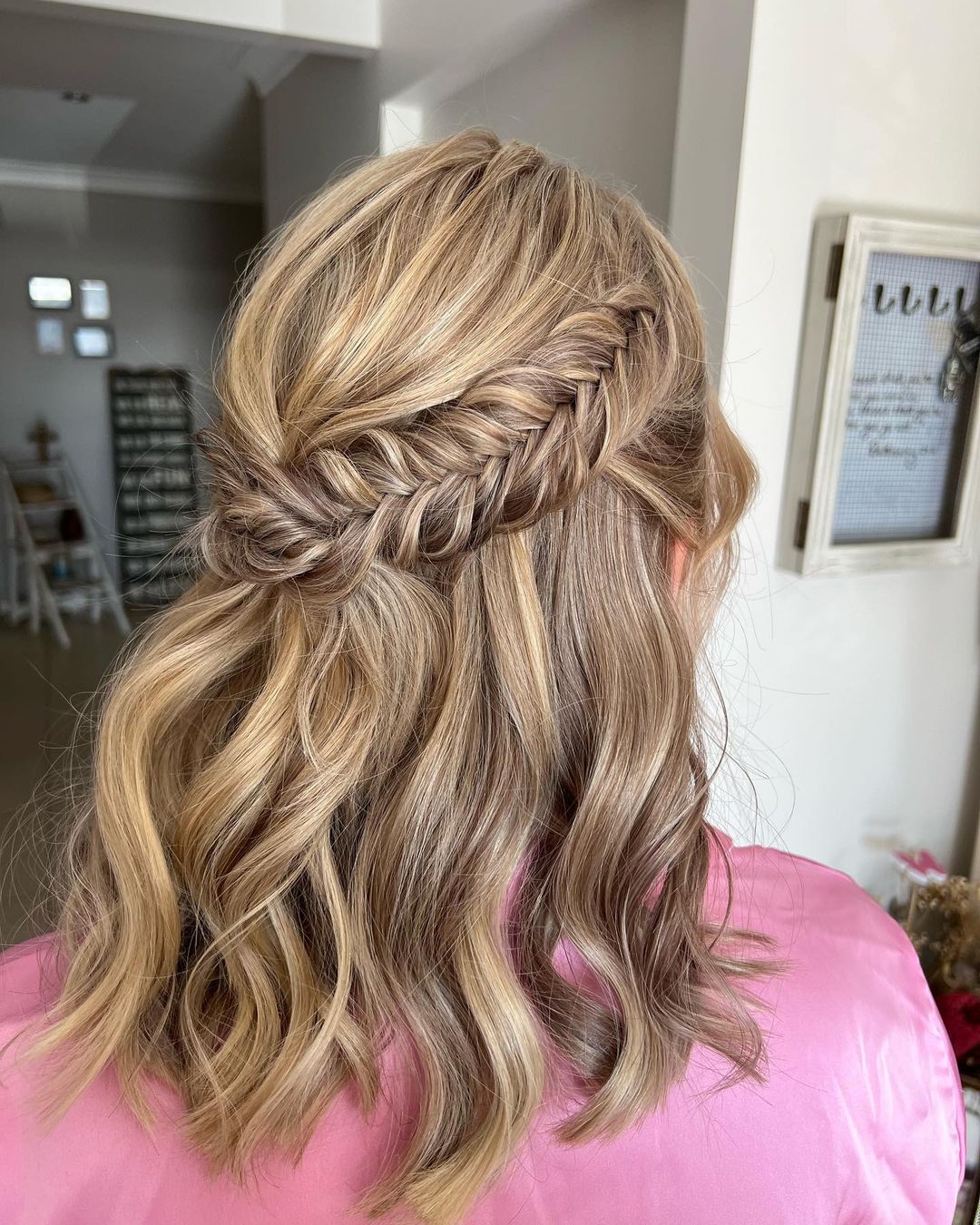 half updo with a fishtail braid