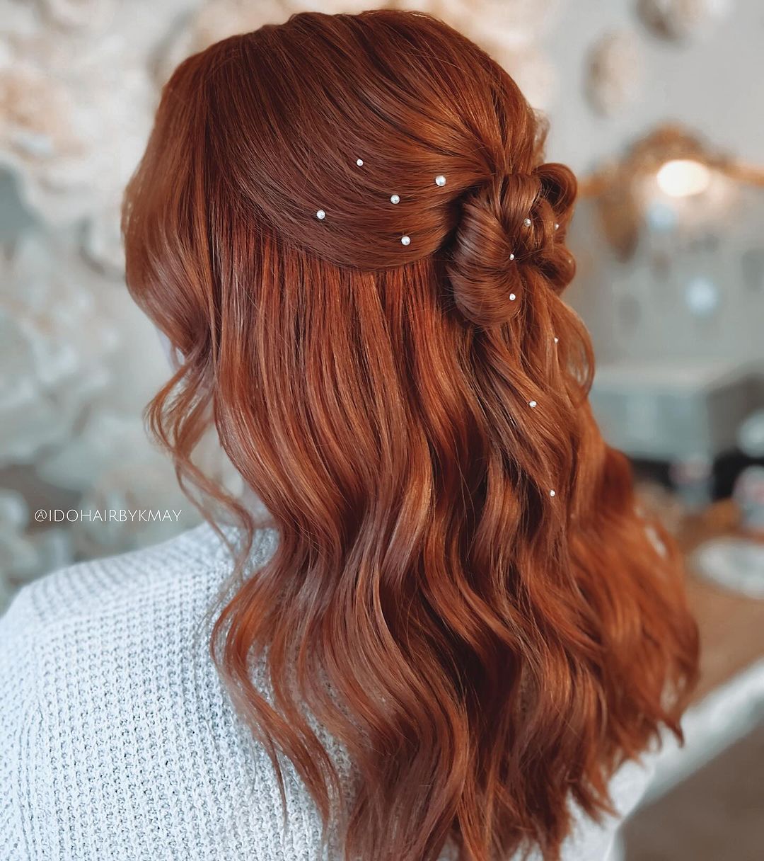 half updo with pearls