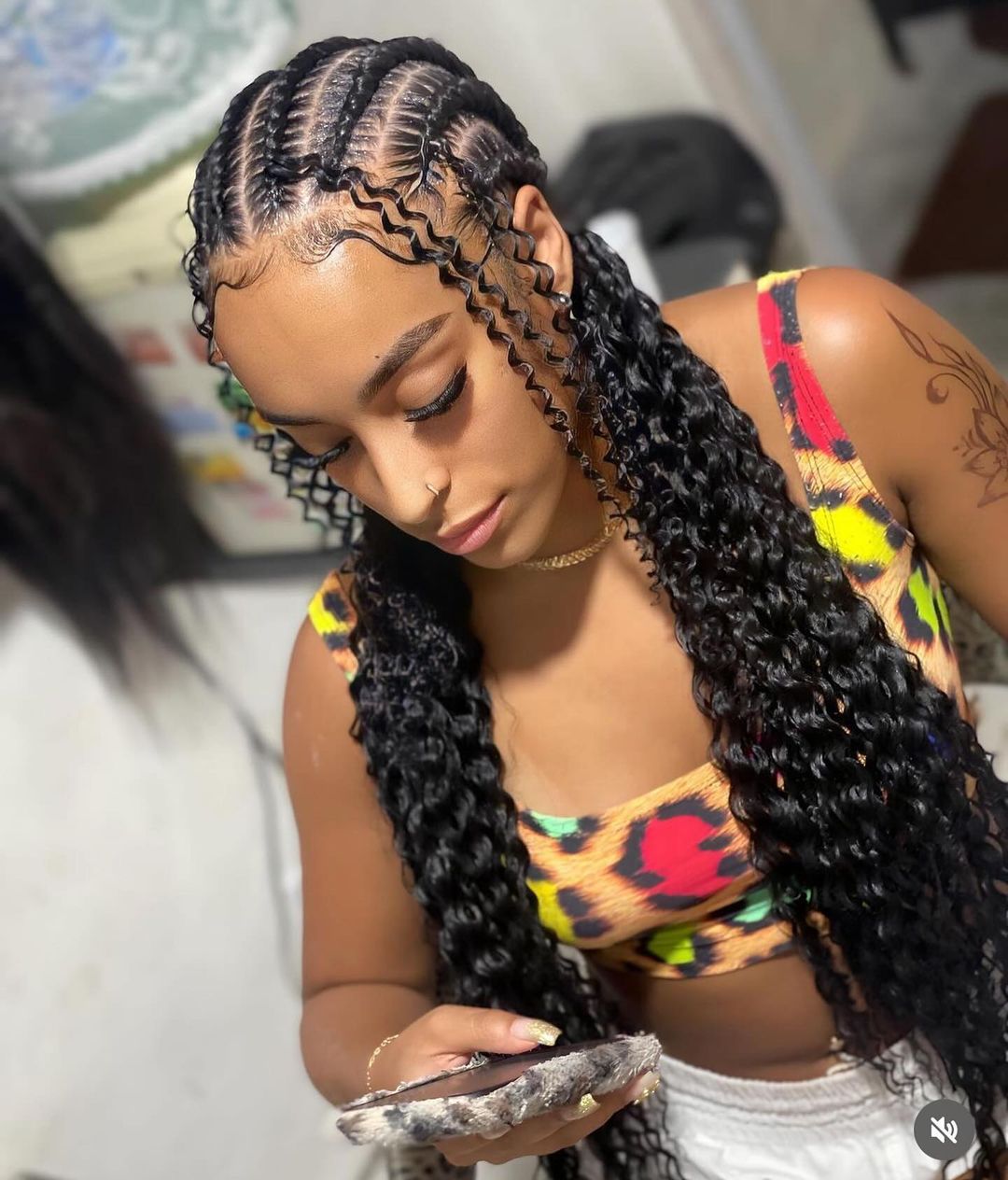 layered cornrows with curls