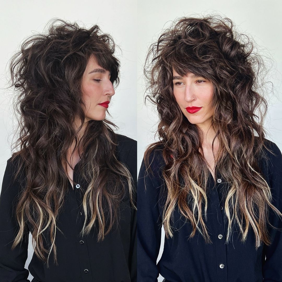 layered curly shag with asymmetrical bangs