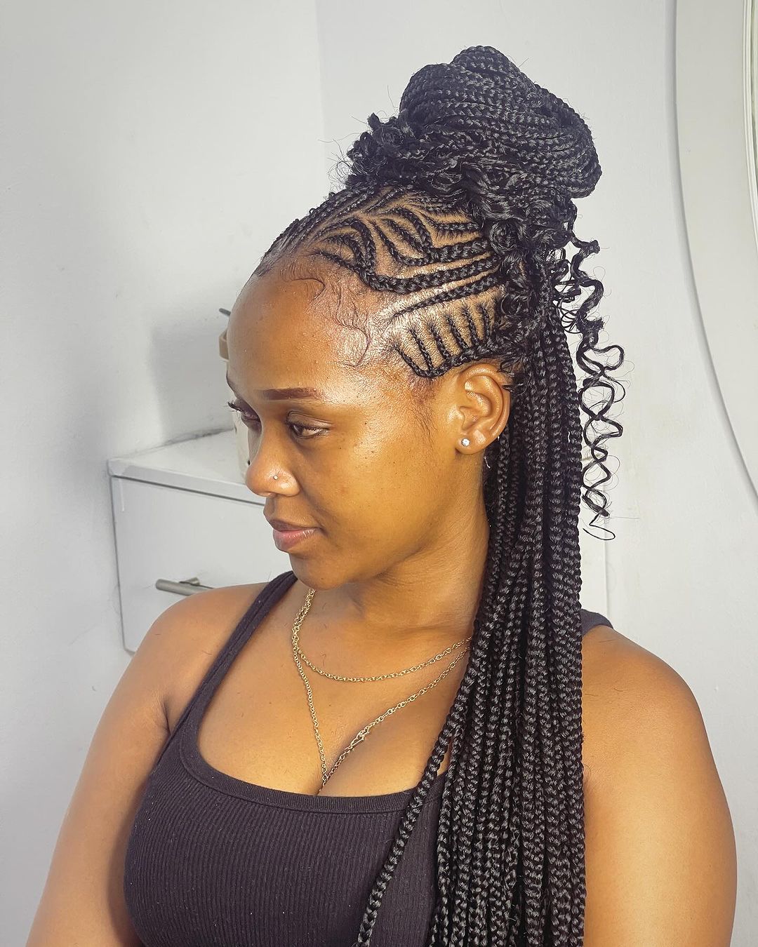 layered tribal braids with curls