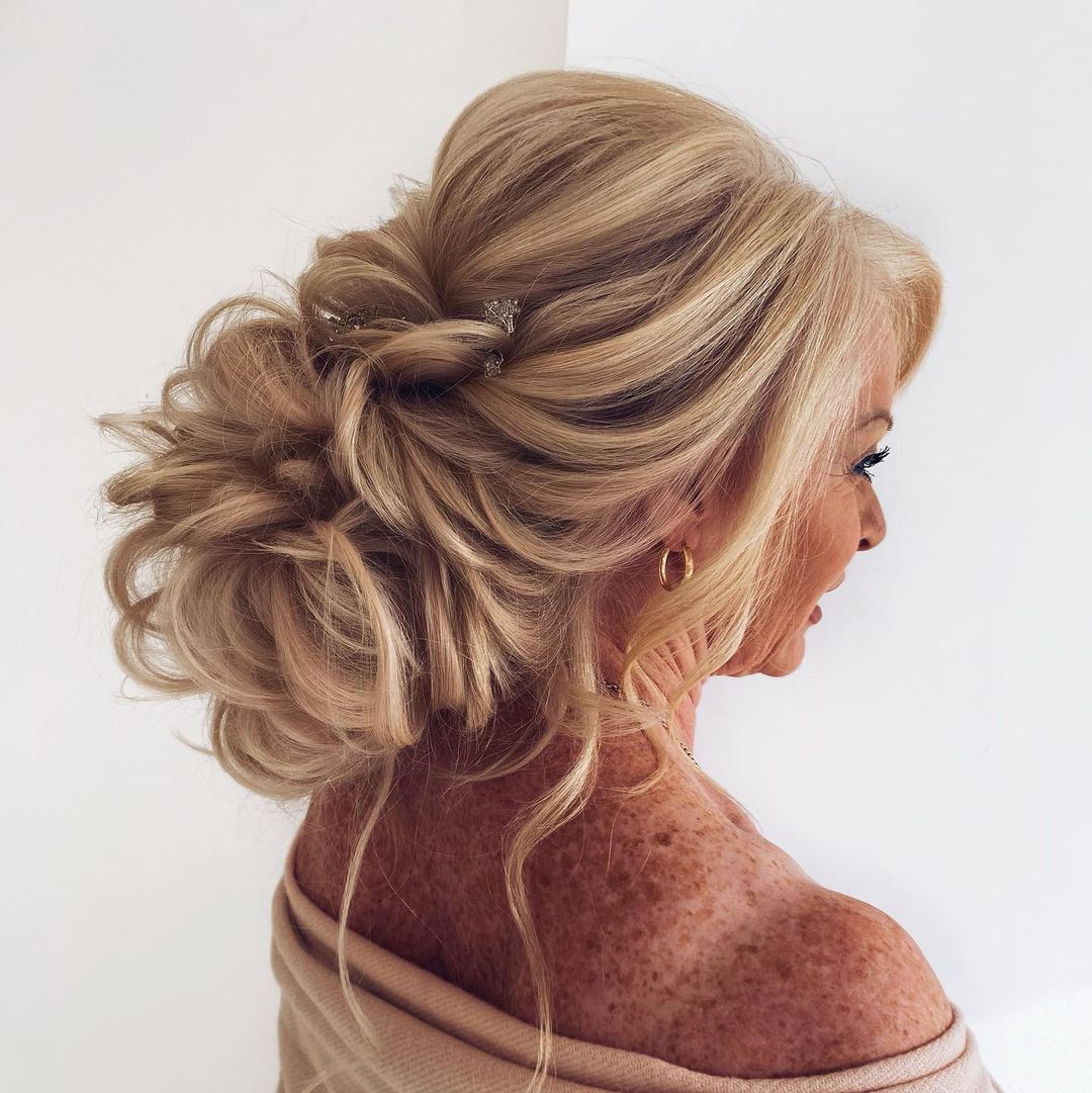 long hair updo on woman over 50