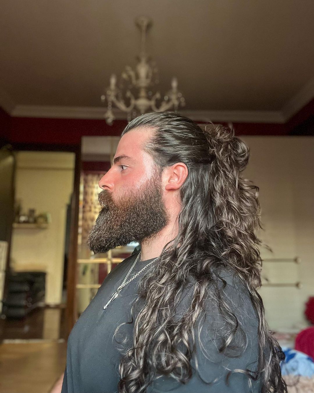 men half up hairstyle for long hair