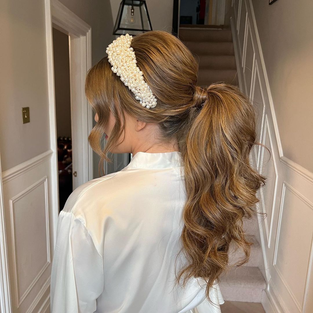 ponytail with a pearl headband