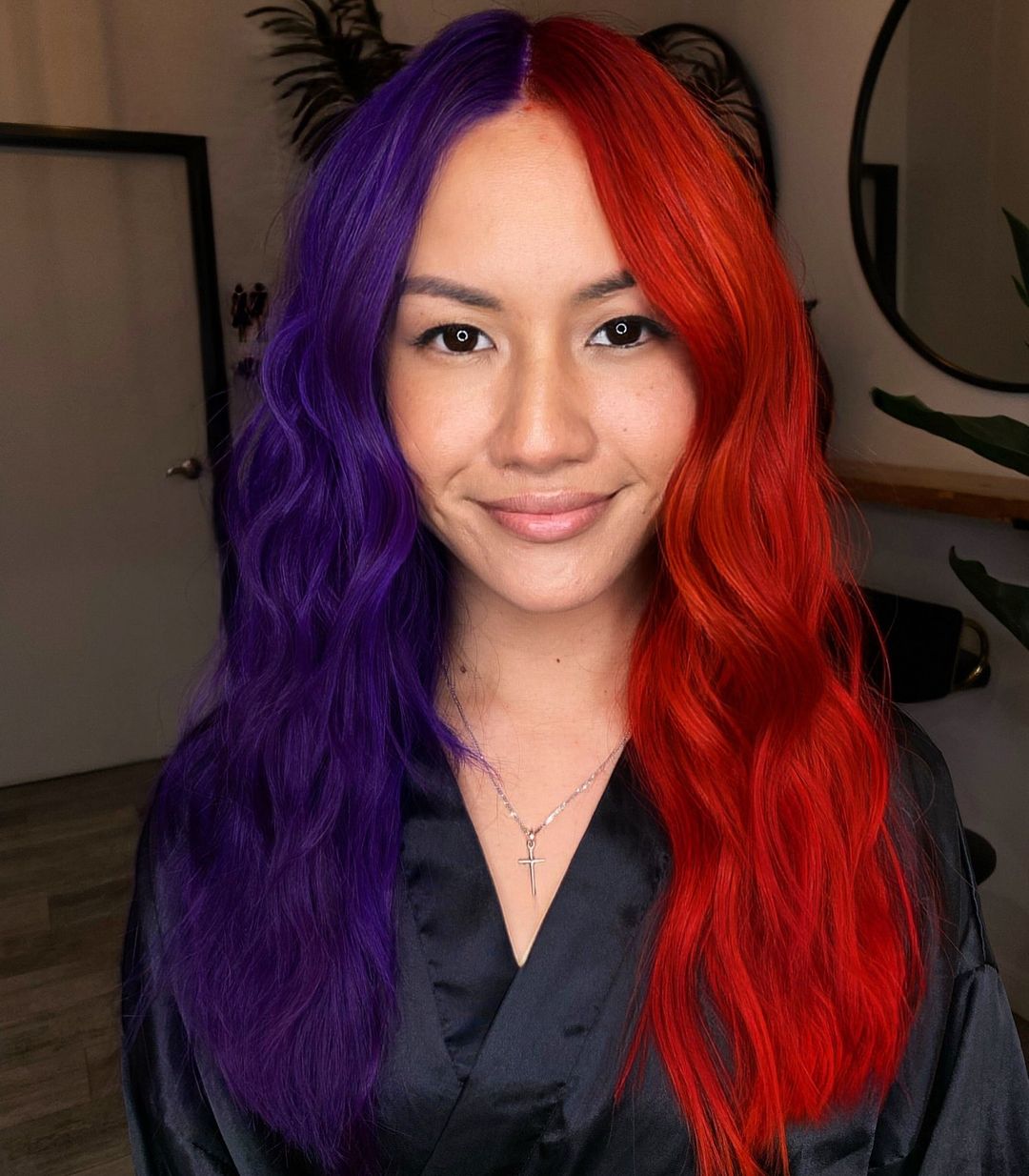 red and purple split dye