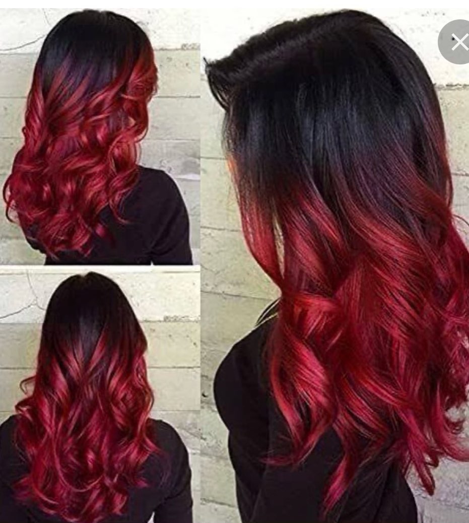 rood ombre op zwart haar