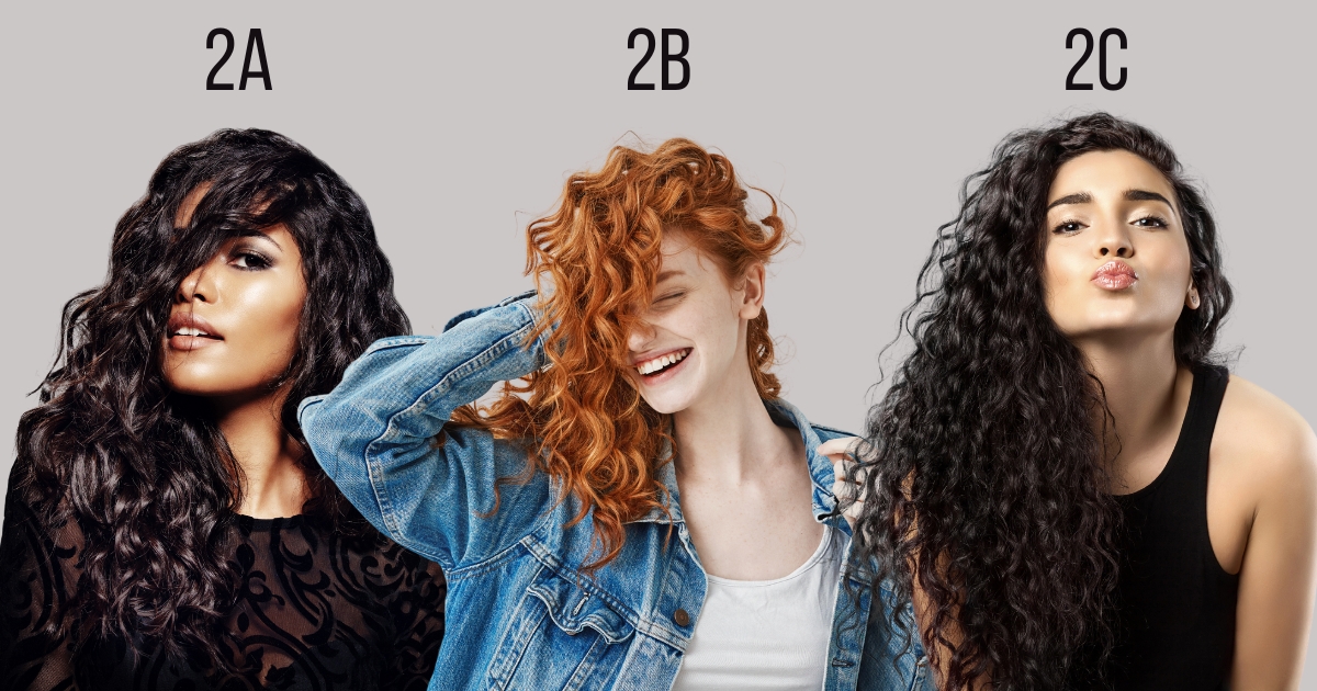 três mulheres com cabelo ondulado dos tipos 2A 2B 2C