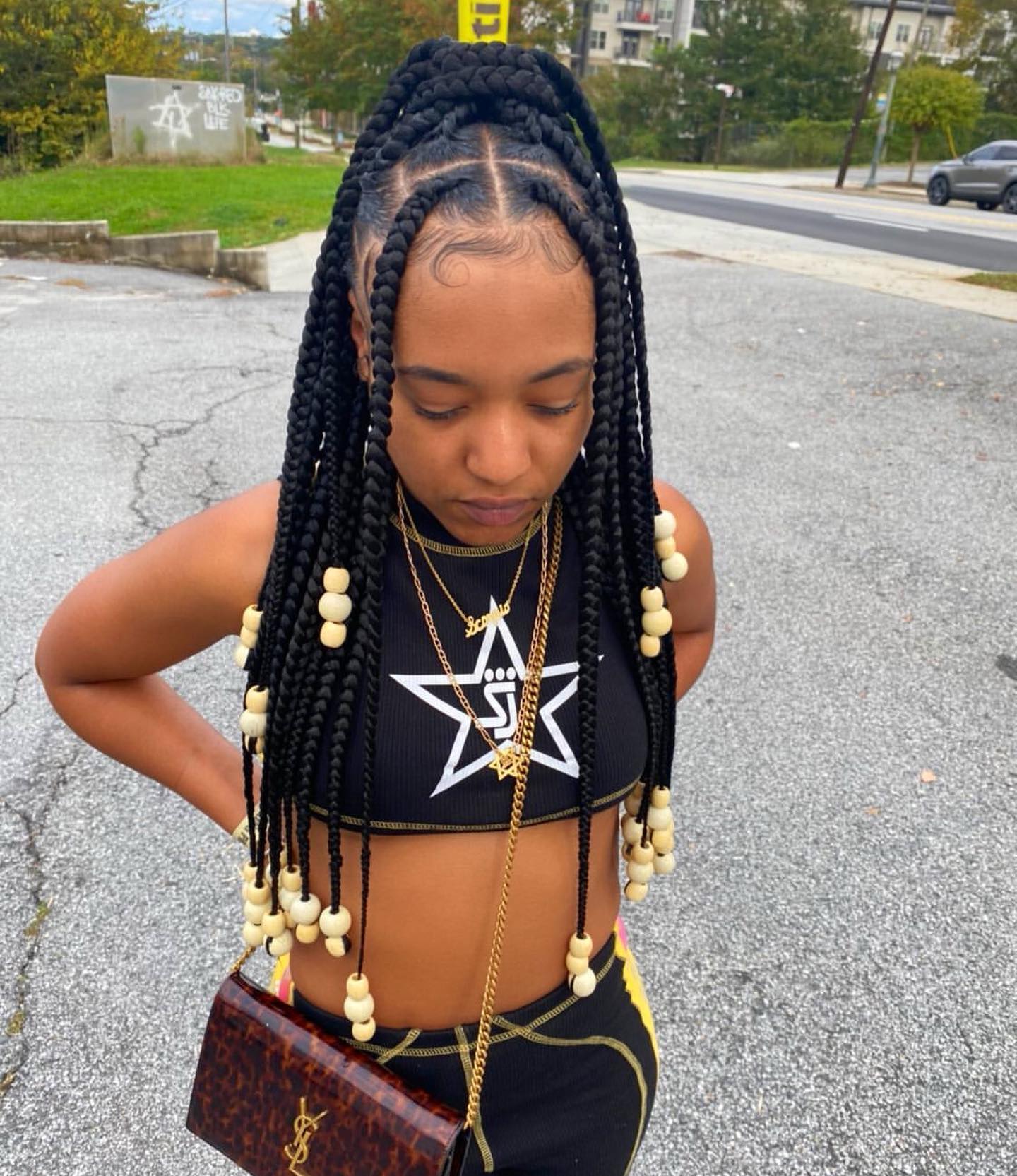 large knotless braids with accessories