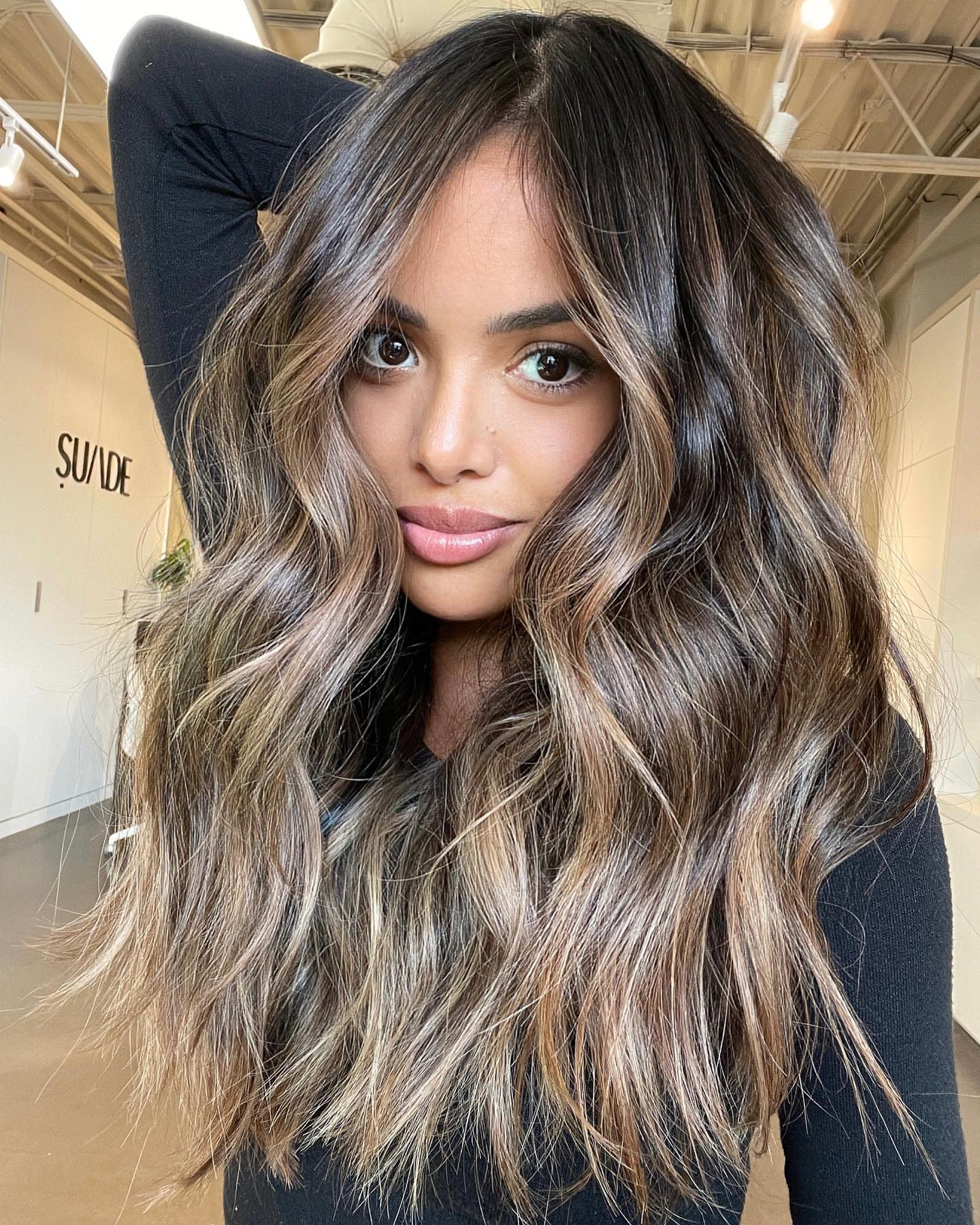 brown hair with highlights and beach waves