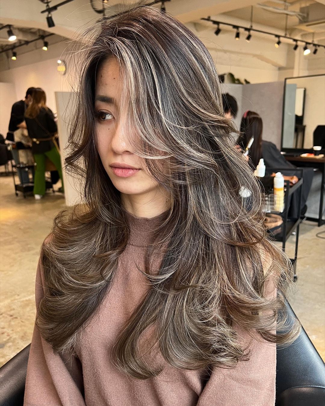 Asian layered hair with curtain bangs