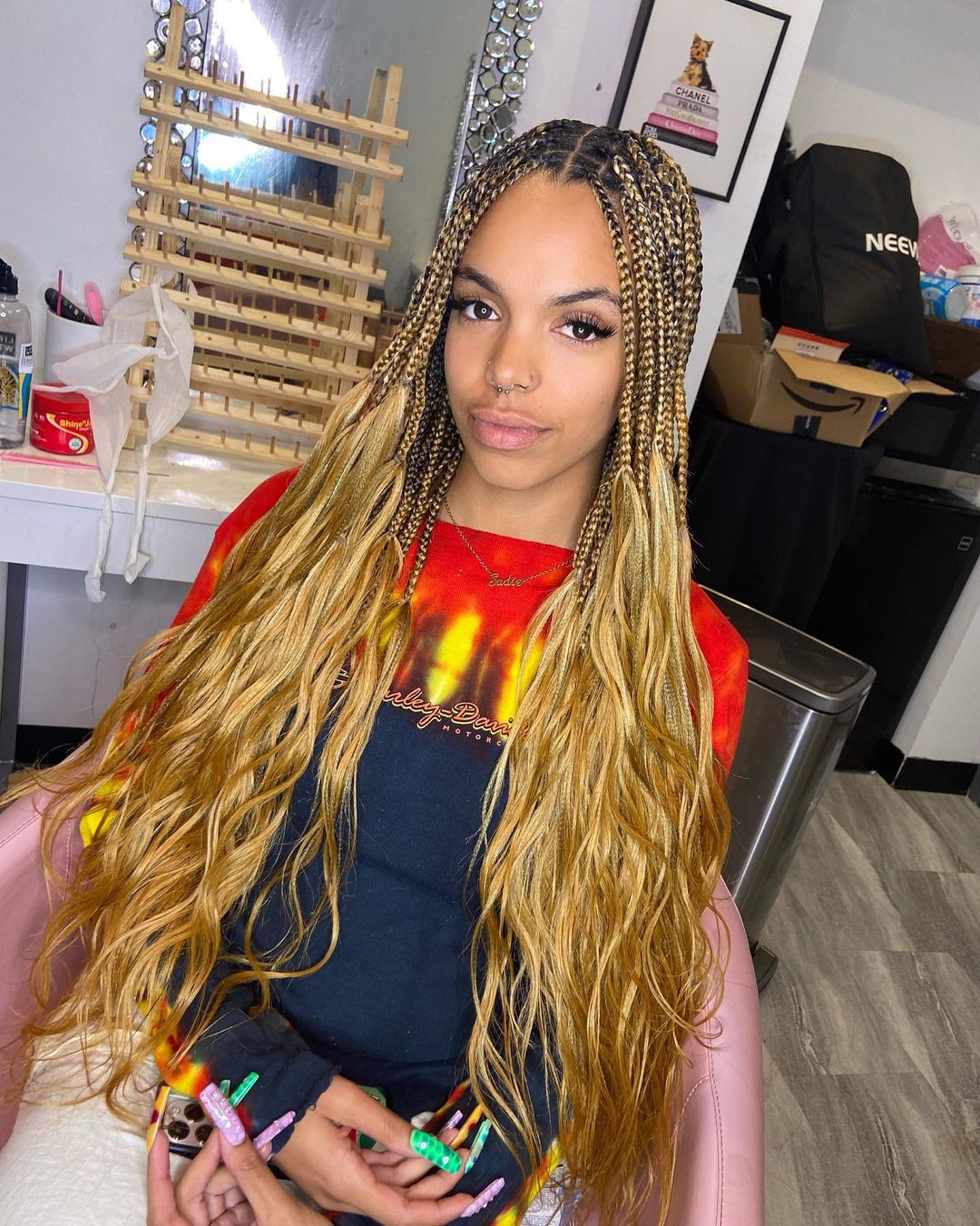 short boho knotless braids with wavy ends