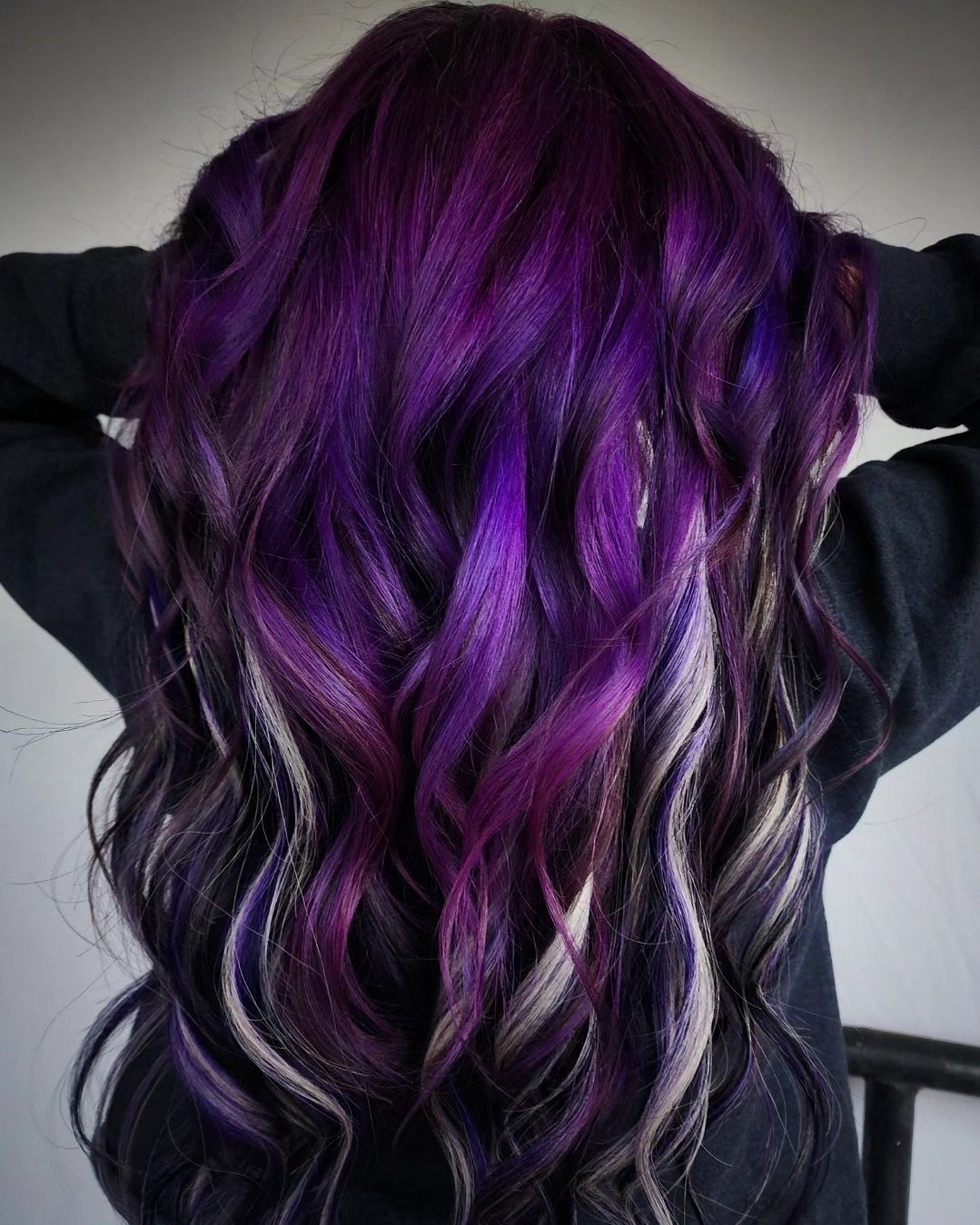 color blocked deep purple hairstyle