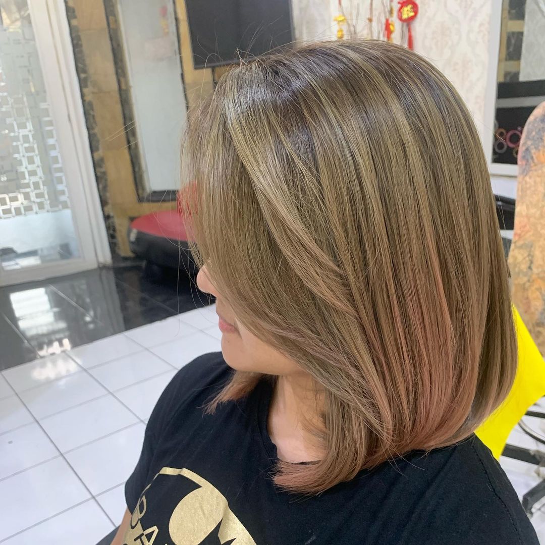 layered lob with highlights