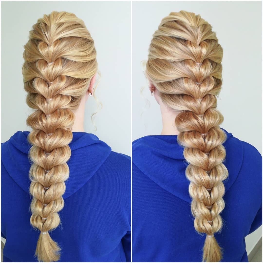 long blonde braid with bows