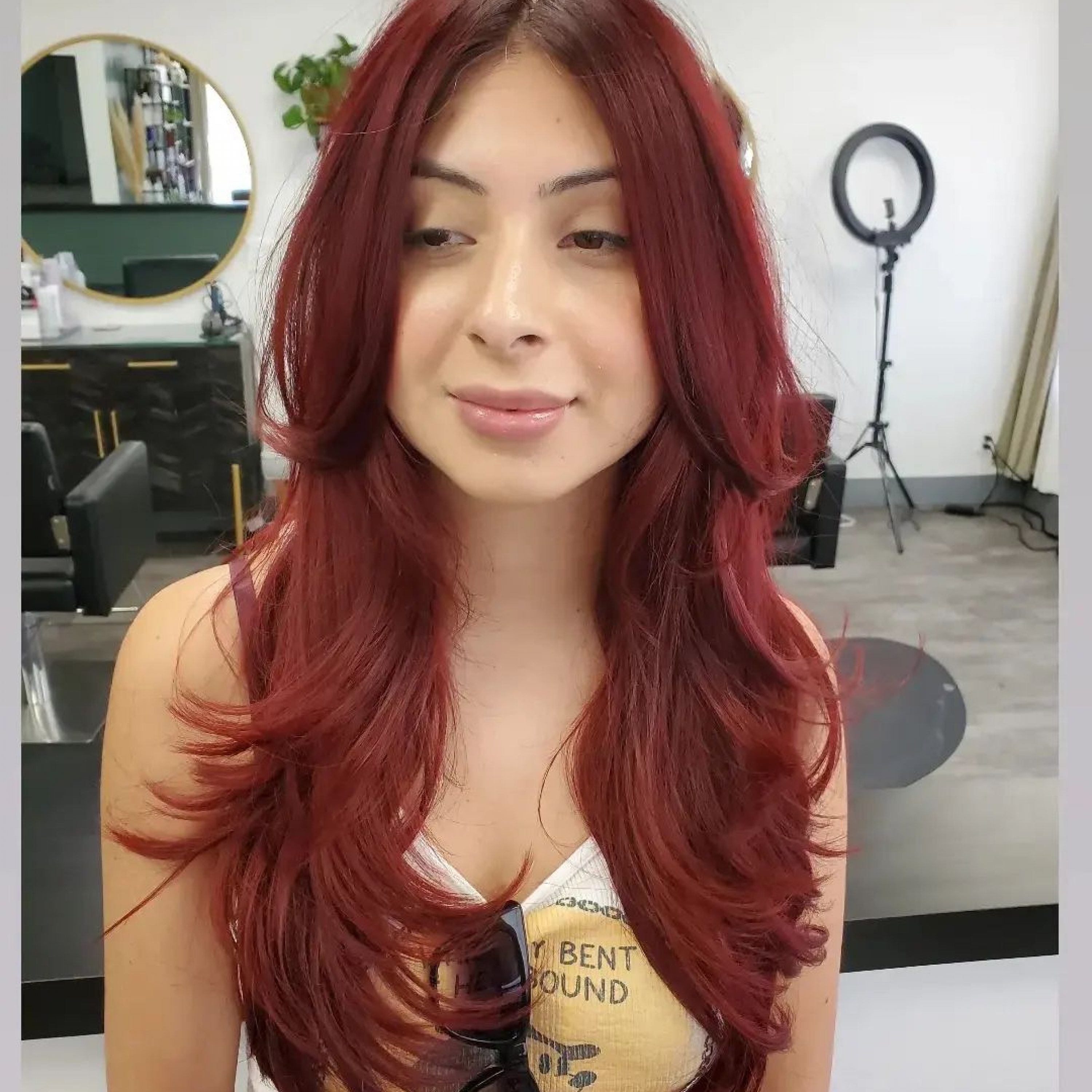 long wolf cut on red hair