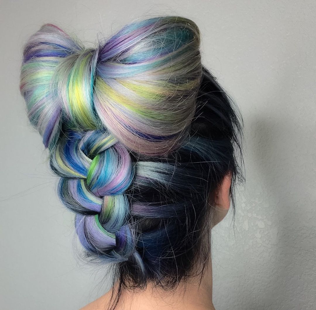 pastel colored hair bow with a braid