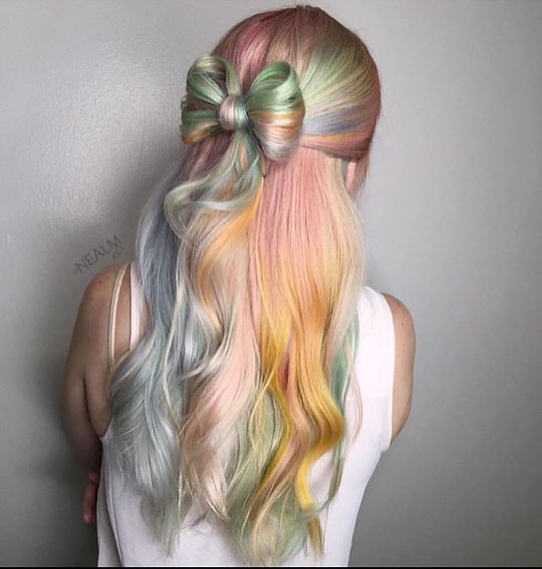 rainbow pastel half up with a bow
