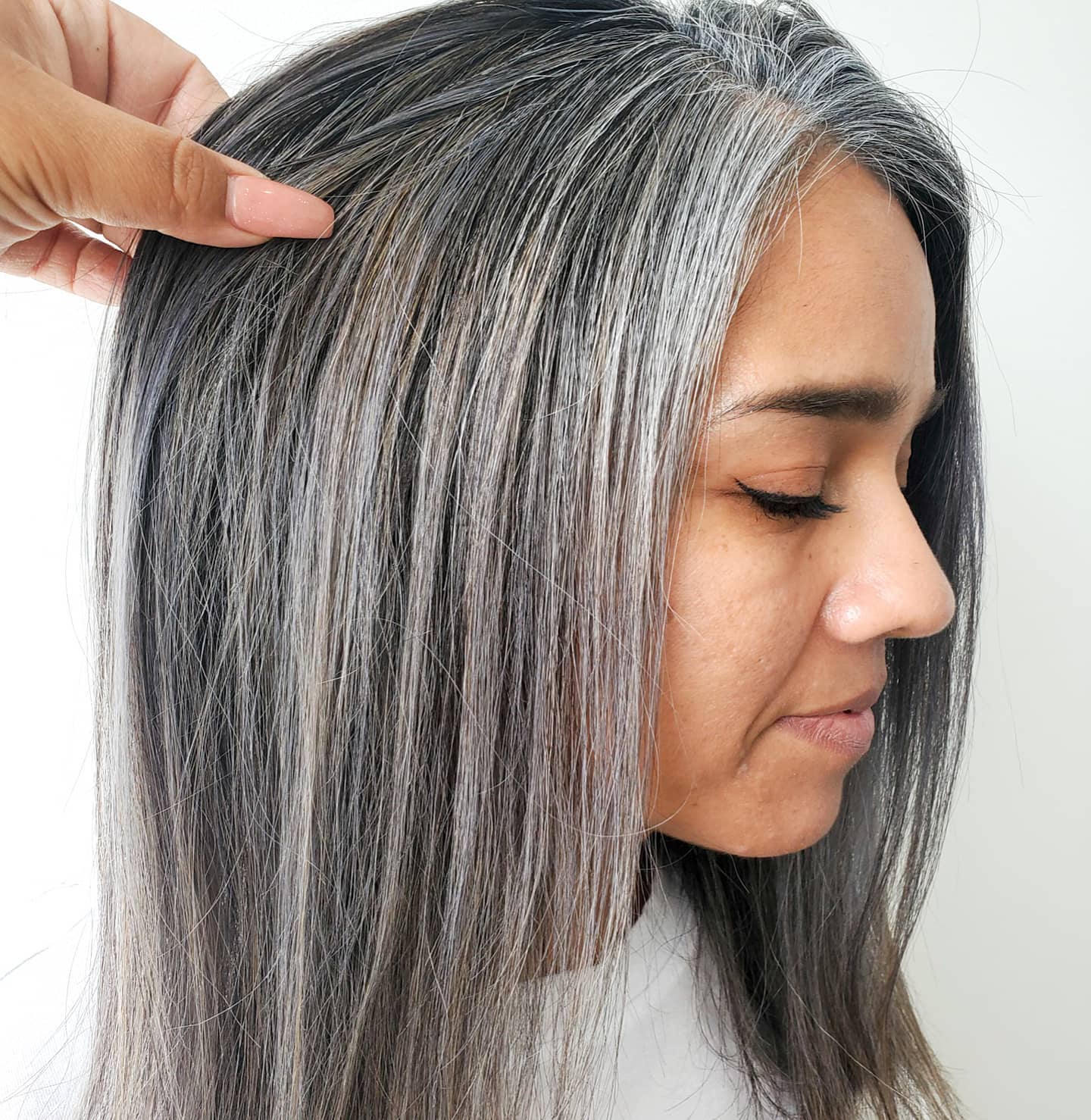 balayage transition to gray hair