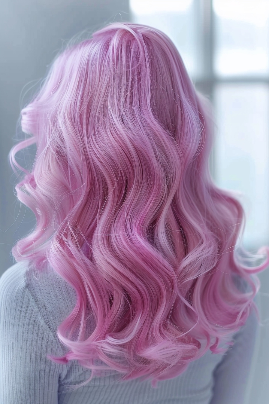 peinado ondulado rosa pastel