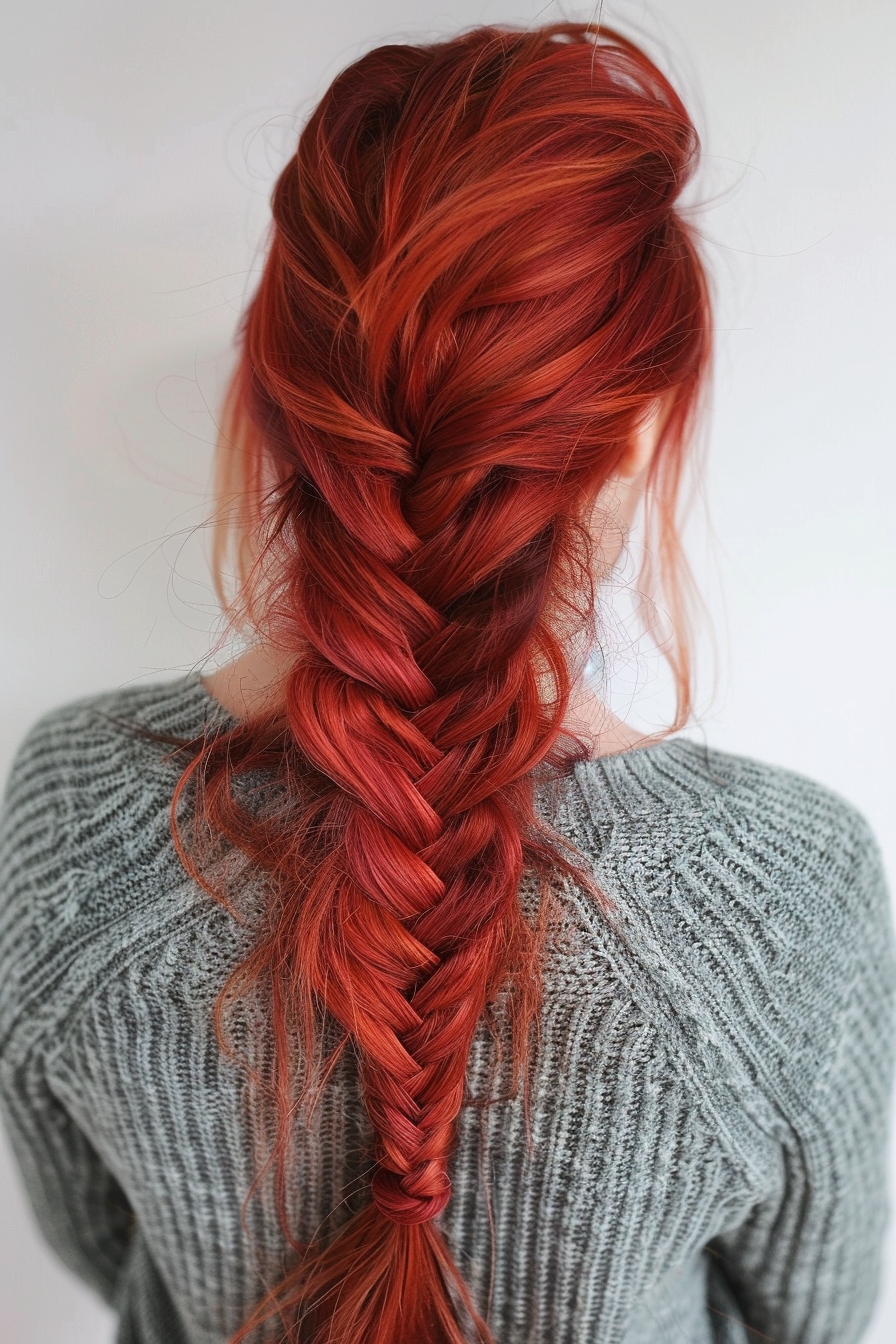candy red hair fishtail braid