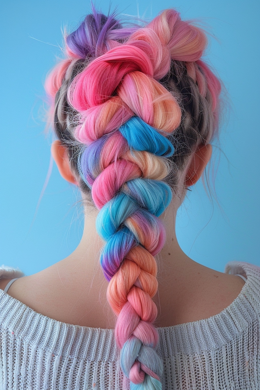 cotton candy Dutch braid hairstyle