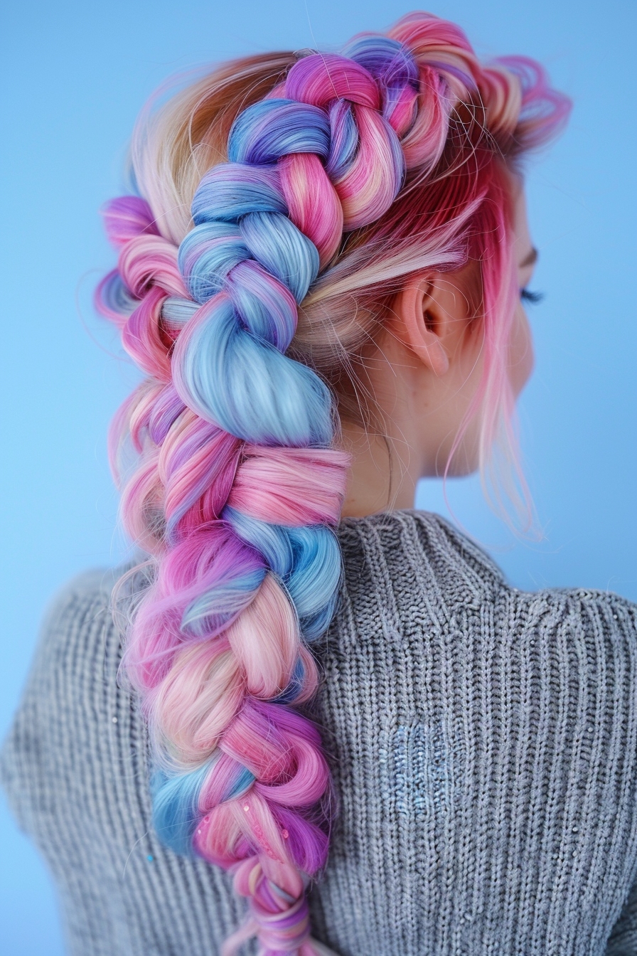 cotton candy Dutch braided hairstyle