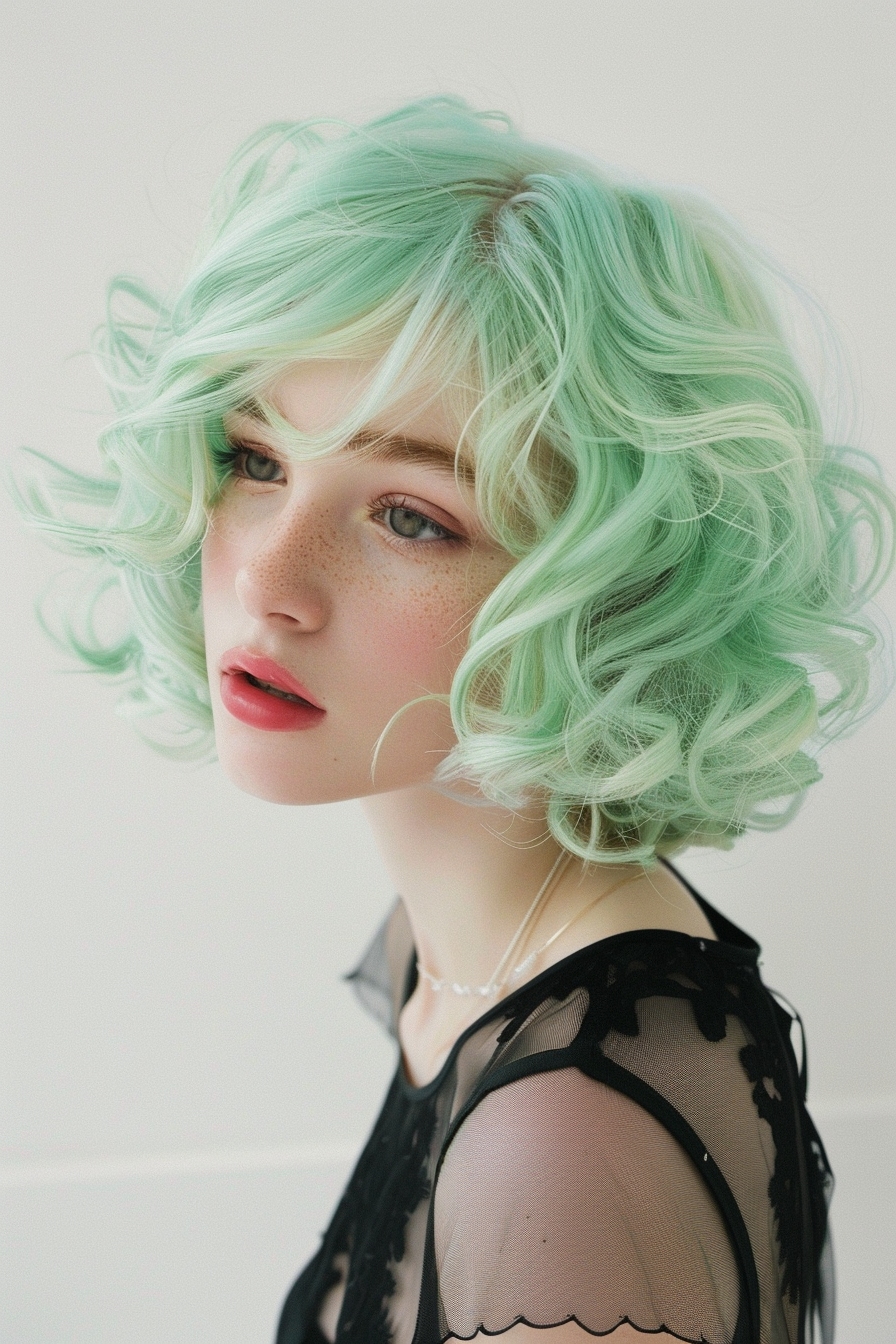 cotton candy green bob hairstyle