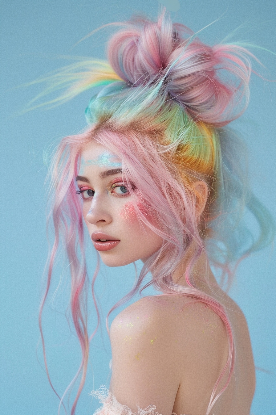 cotton candy top knot hairstyle