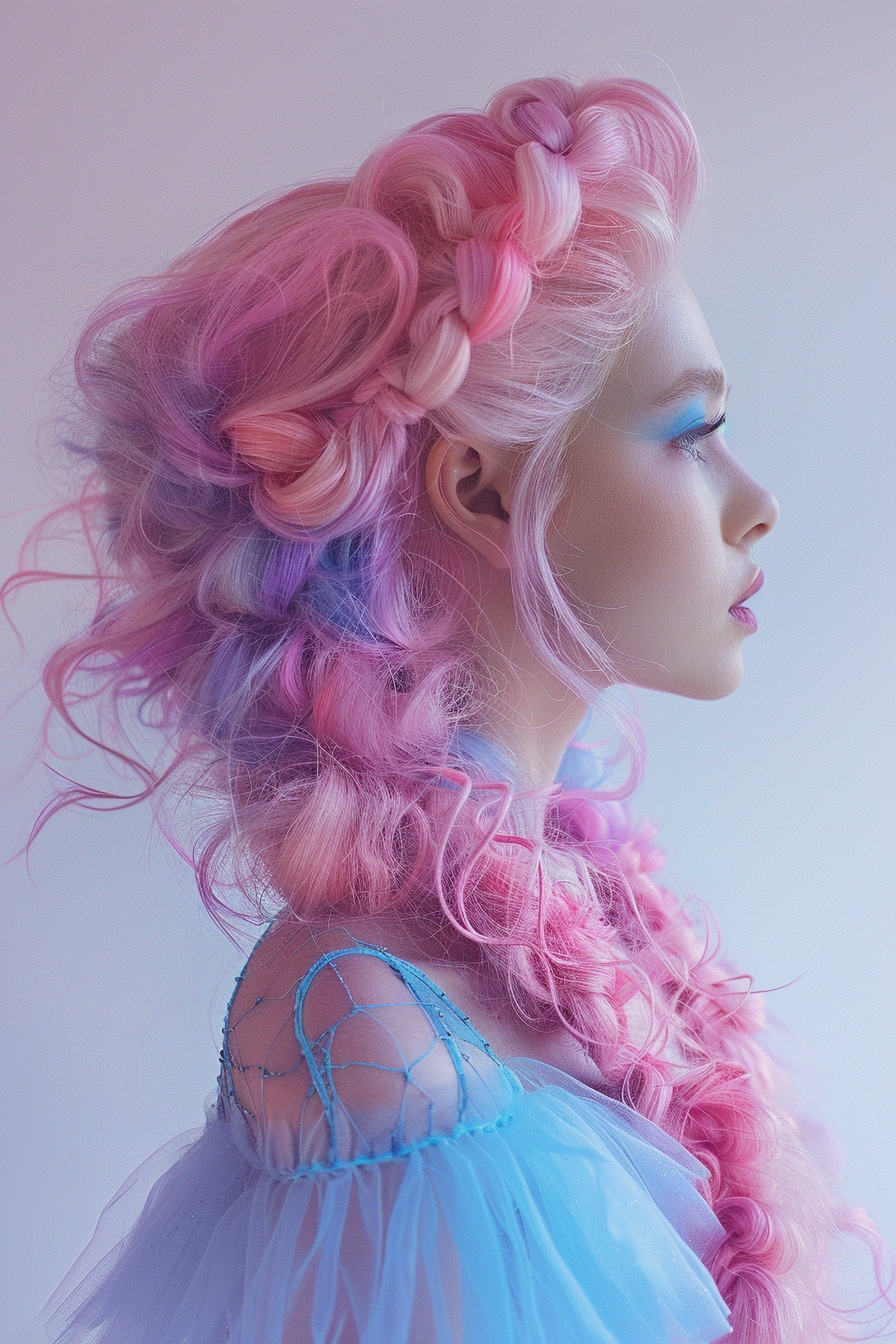 mermaid cotton candy braided hairstyle