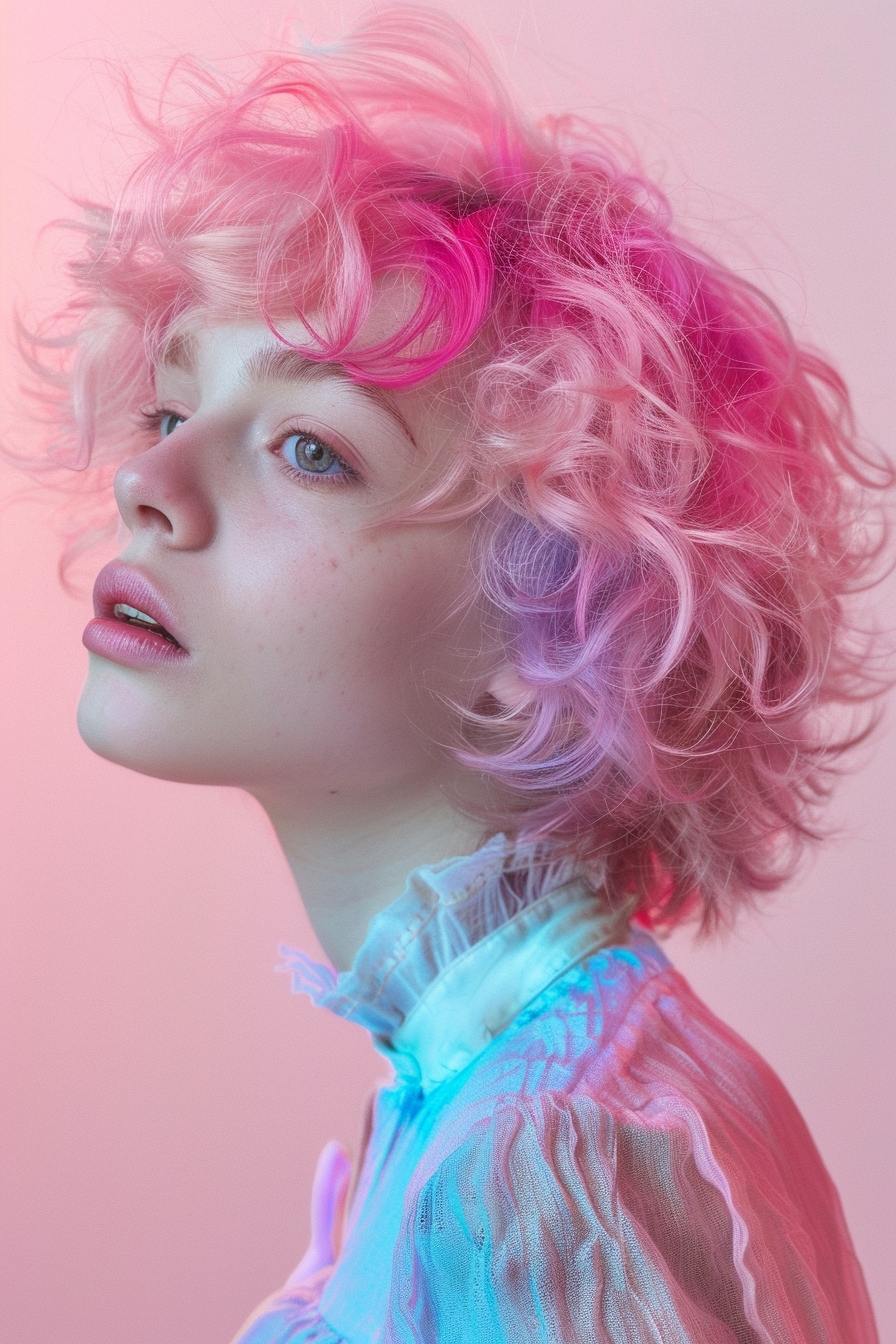 a woman with short cotton candy hairstyle