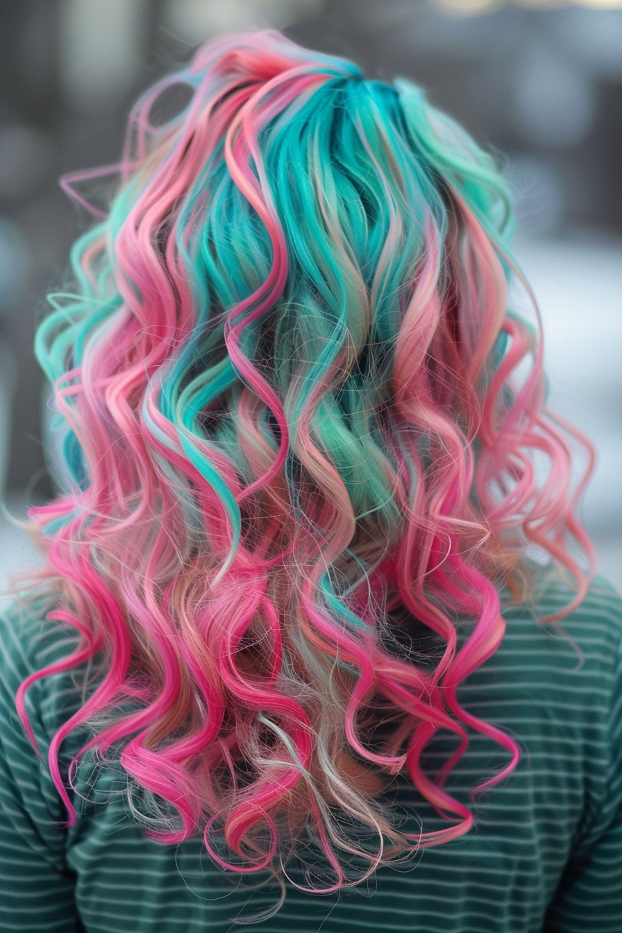 teal and pink curls