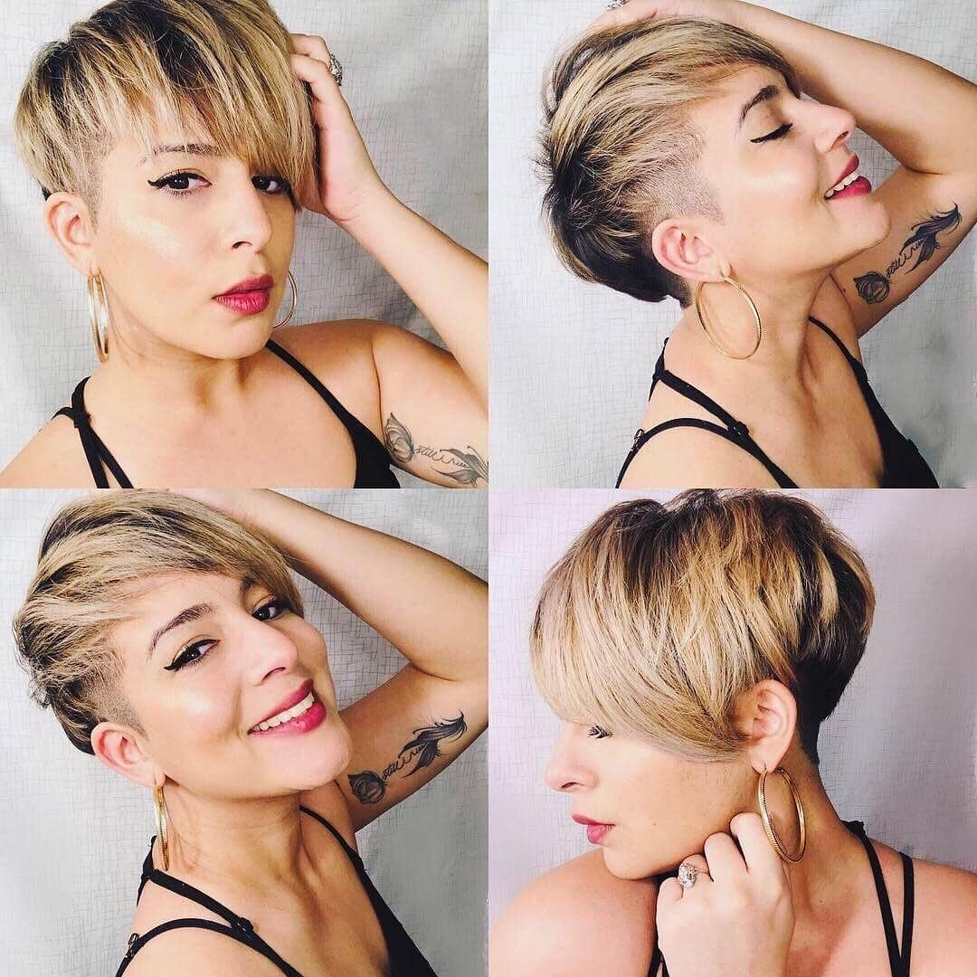 bronde pixie cut with shaved nape
